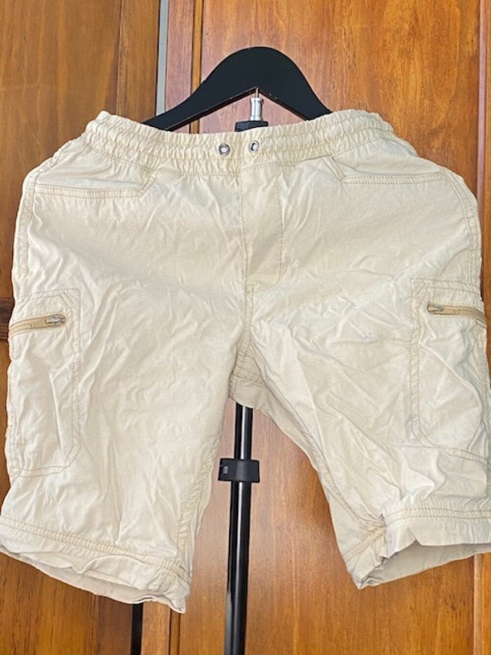 Eddie Bauer Boys Kids 12 Khaki Cargo Shorts Nylon Stretch Elastic Waist